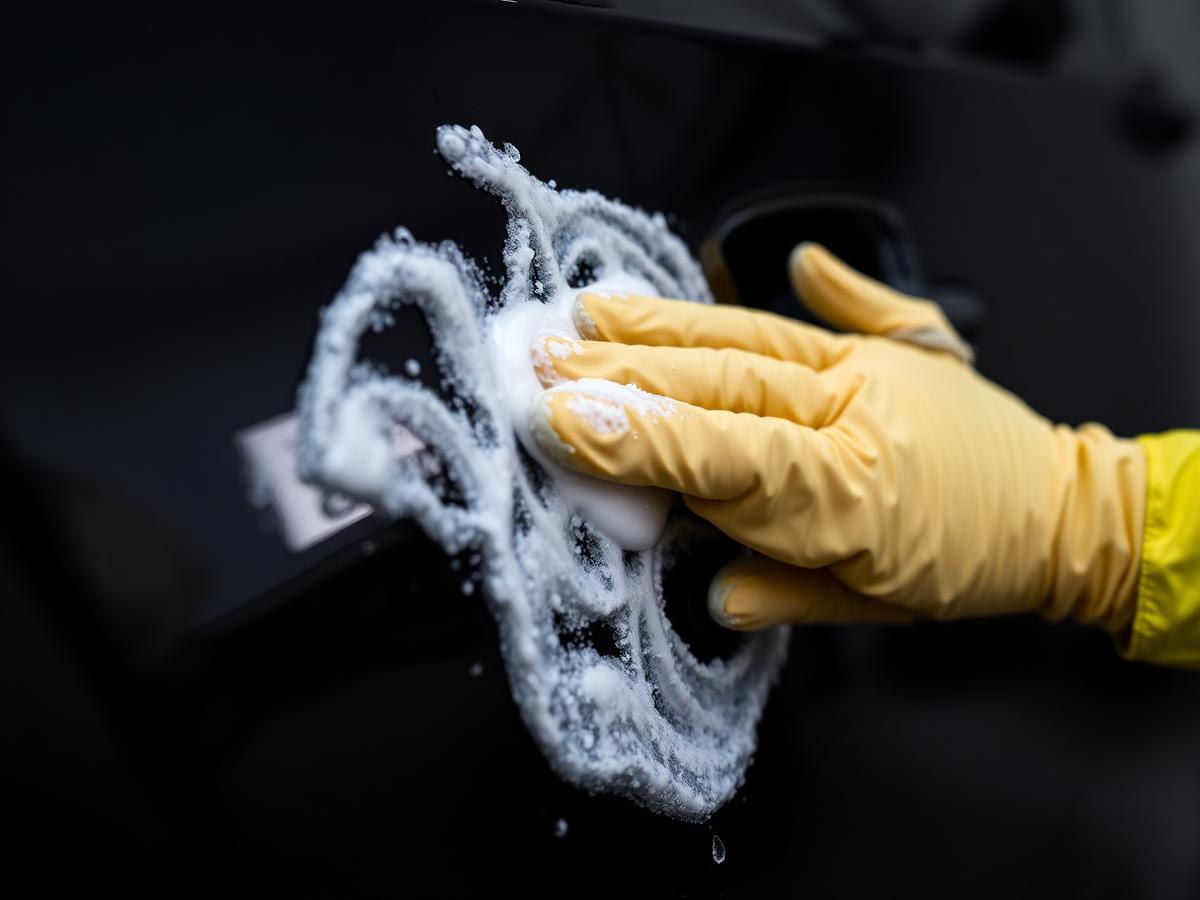 Clay bar decontamination on a glossy dark panel